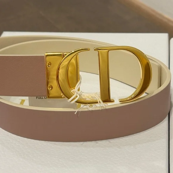 DIOR BNIB NWT 30 MONTAIGNE LEATHER BELT SIZE 75 IN BLANC/ WHITE AND PINK PASTEL